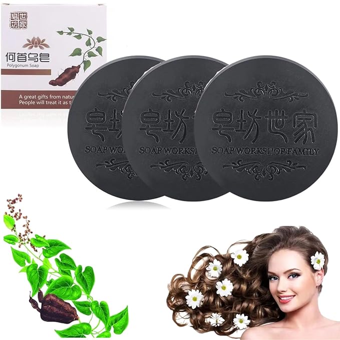 3PCS Hira Darkening Polygonum Shampoo Bar for Gray, Thinning Hair and Hair Growth (he shouwu) - Soap Bar-Velvo Beauty