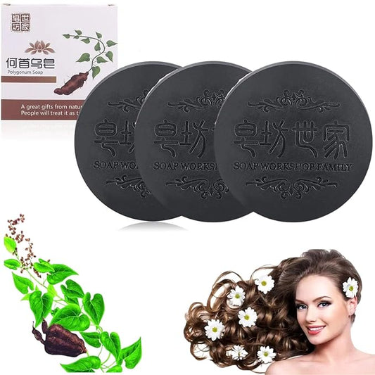 3PCS Hira Darkening Polygonum Shampoo Bar for Gray, Thinning Hair and Hair Growth (he shouwu) - Soap Bar-Velvo Beauty