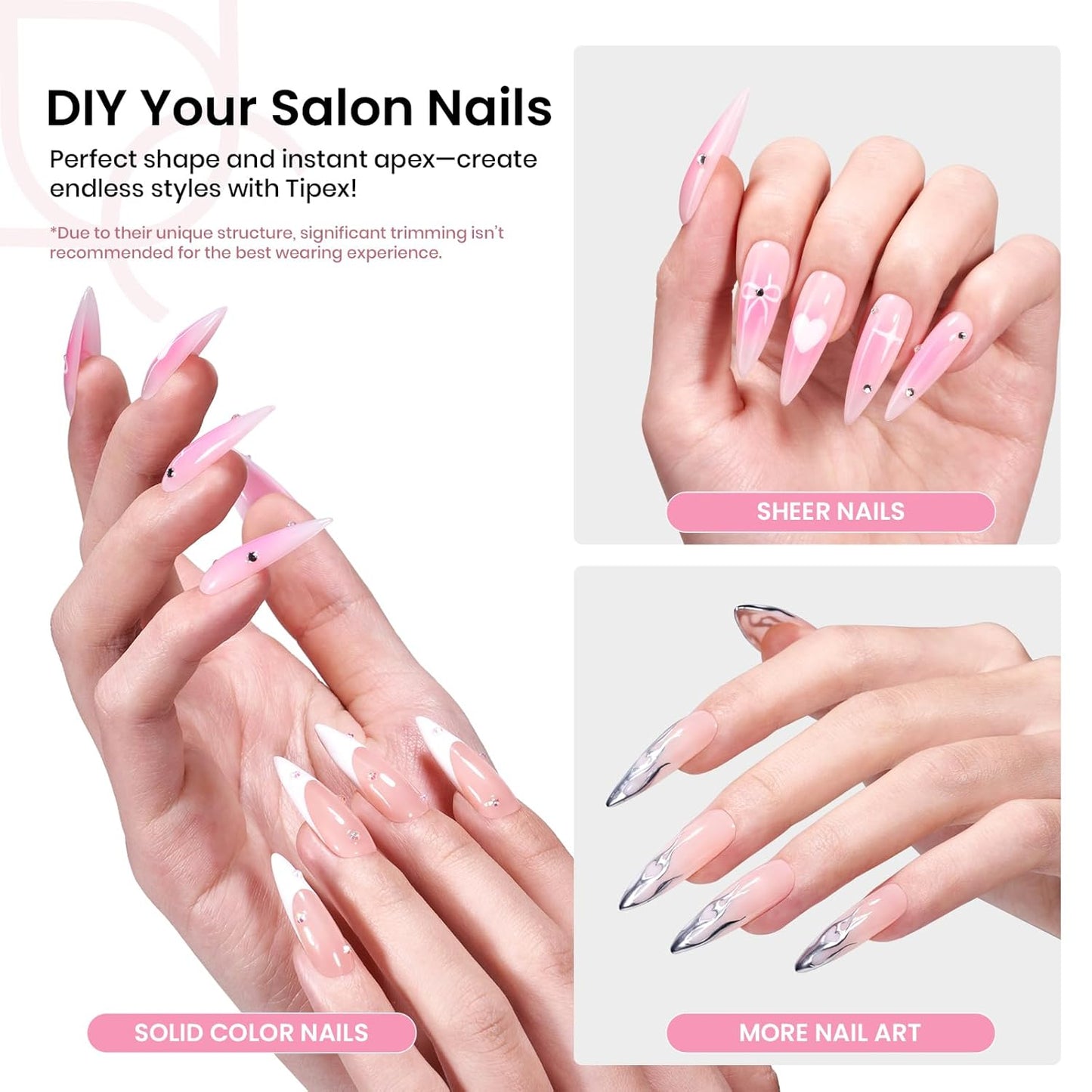 Beetles Tipex Instant Apex Nail Tips Kit Halloween Nails, Stiletto Long, 224pcs 16 Sizes, with Tipex UV Nail Glue Mini Nail Lamp,Pre-Building Pre-Etched Strong Thicker Acrylic Nail Tips Set-Velvo Beauty