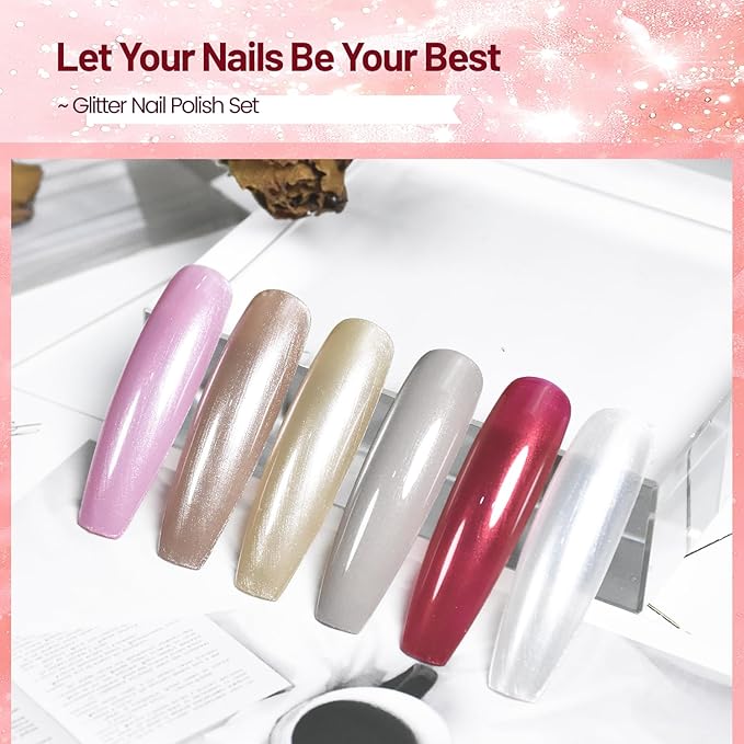 10ml Glitter Nail Polish Set 6 Colors Glitter Red Pink White Nail Polish Set for Nail Art-Velvo Beauty