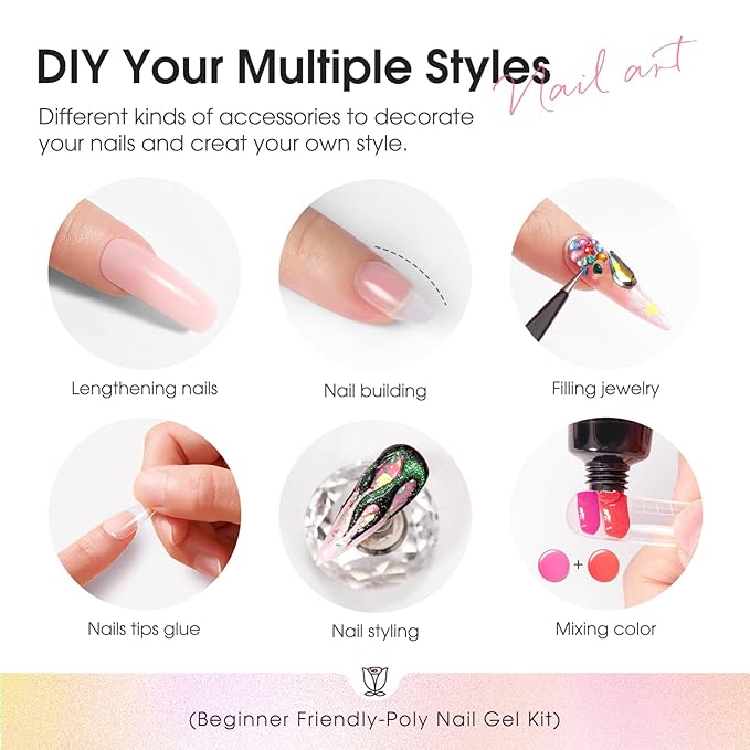 ROSALIND Poly Nail Gel Kit for Beginners - 28 Colors Extension Gel Set with UV/LED Nail Lamp, 72 Accessories (Base/Top Coat, Nail Forms, Tools), Long Lasting Salon Kit for DIY Manicure-Velvo Beauty