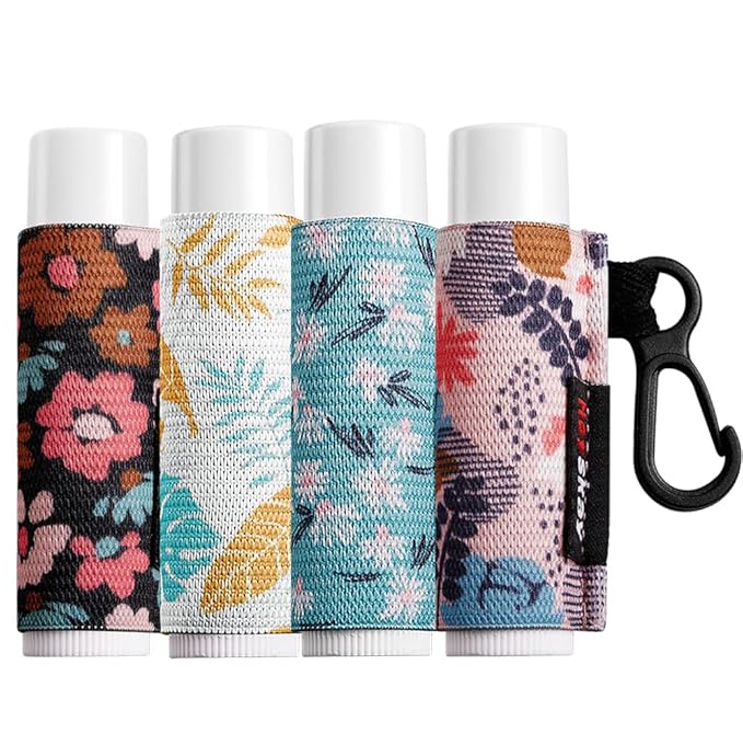 Lip Balm Holder Sleeves Keychain Chapstick Elastic Sleeves (Floral patterns)-Velvo Beauty