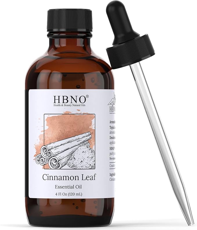 HBNO California Bottled Cinnamon Essential Oil (Leaf) 4 fl oz (120ml) - Natural Cinnamon Essential Oil for Diffuser - Perfect for Cleaning, Aromatherapy, DIY, Soap & Diffuser -Velvo Beauty