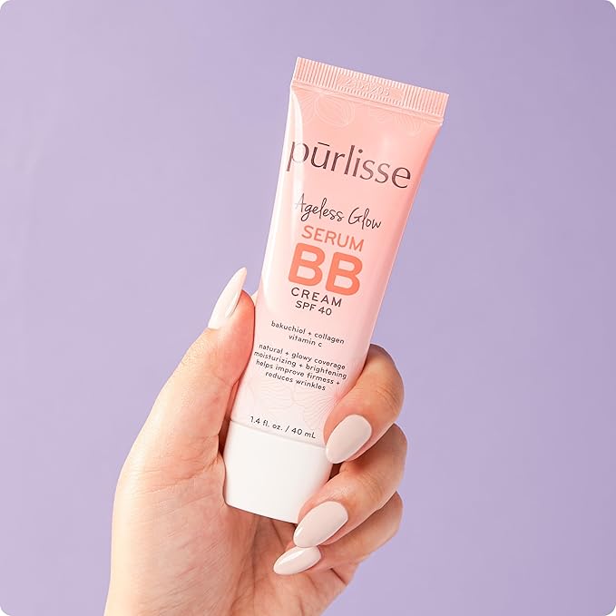 pūrlisse Ageless Glow Serum BB Cream SPF 40 - Glow BB Cream with SPF Enriched with Bakuchiol & Vitamin C to Help Improve Firmness & Reduce Wrinkles for Dewy Skin - Tan (1.4 oz)-Velvo Beauty