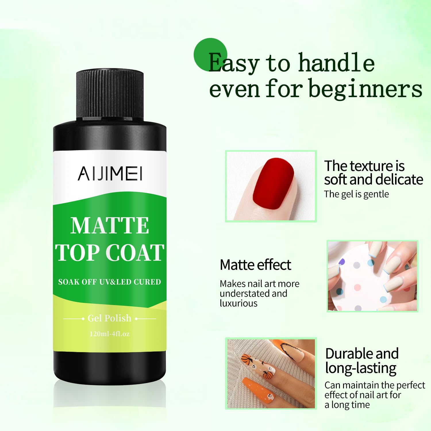 AIJIMEI Elegant Satin Matte Top Coat for Nails Finish Nail Polish Matte Nail Top Coat, Long-Lasting Nail Polish Matte Top Coat & Quick-DryTop Coat Satin Matte TopCoat 4 Fl Oz-Velvo Beauty