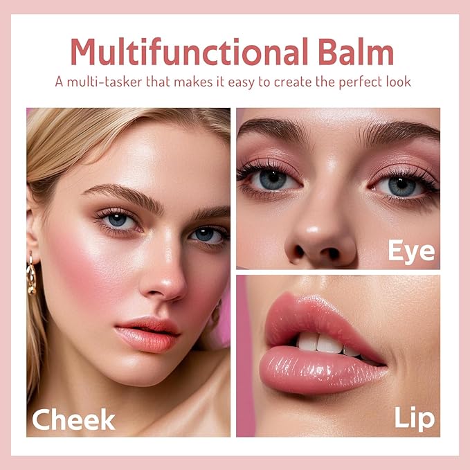 Multi Cream Blush & Blush Brush Set, Korean Makeup Blush for Cheeks, Multi-Use Face Balm, Lightweight & Hydrating, Blendable Color, Non-Greasy, Soft Bristles for Radiant Finish (Pink Sakura)-Velvo Beauty