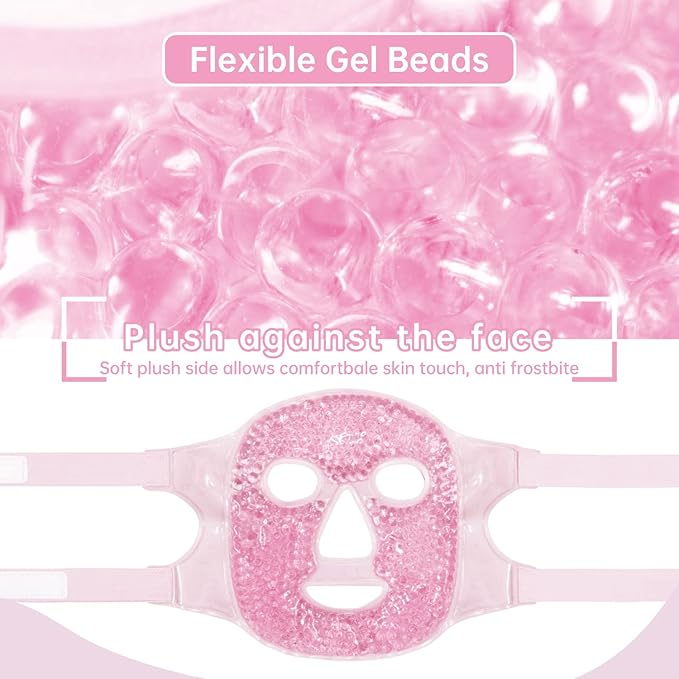 Ice Face Mask Reusable and Cold Gel Eye Mask for Puffiness/Dark Circles/Eye Bags/Dry Eyes/Headaches/Migraines/Stress Relief,Ice Pack for Eyes & Face (Pink)-Velvo Beauty