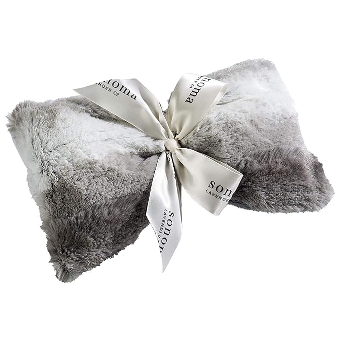 Sonoma Lavender Spa Mask, Heatable/Chillable Aromatherapy Eye Pillow with Lavender Infused Flaxseed Insert, Eye Compress for Stress Relief with Removable and Washable Cover (Platinum Angora)-Velvo Beauty