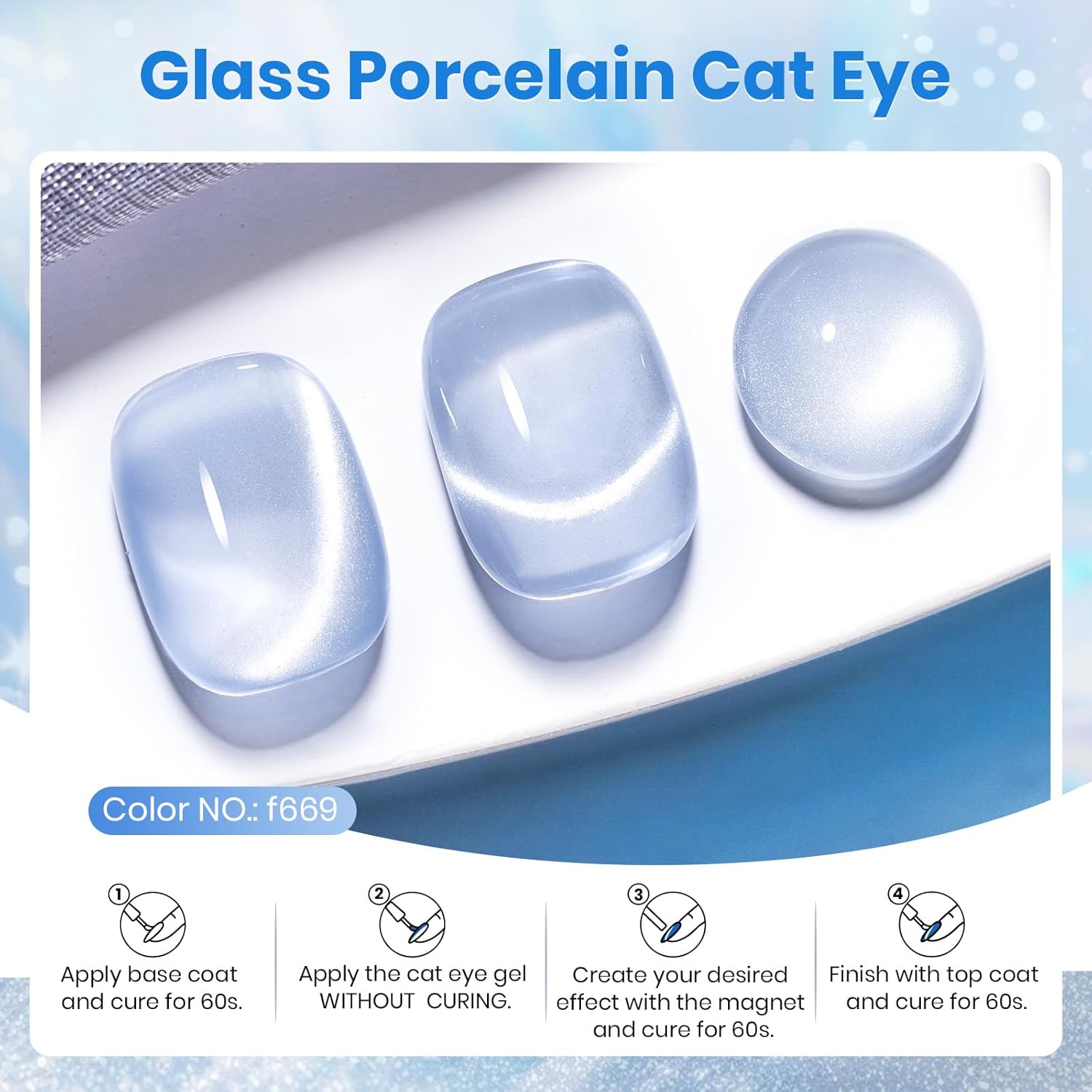 Beetles Blue Cat Eye Gel Polish, 15ML Light Blue Glass Cat Eye Glitter Gel Polish with Magnet Shimmer Translucent Sheer Color Soak Off UV Frosted Galaxy Series French Nail Art Gift for Women-Velvo Beauty