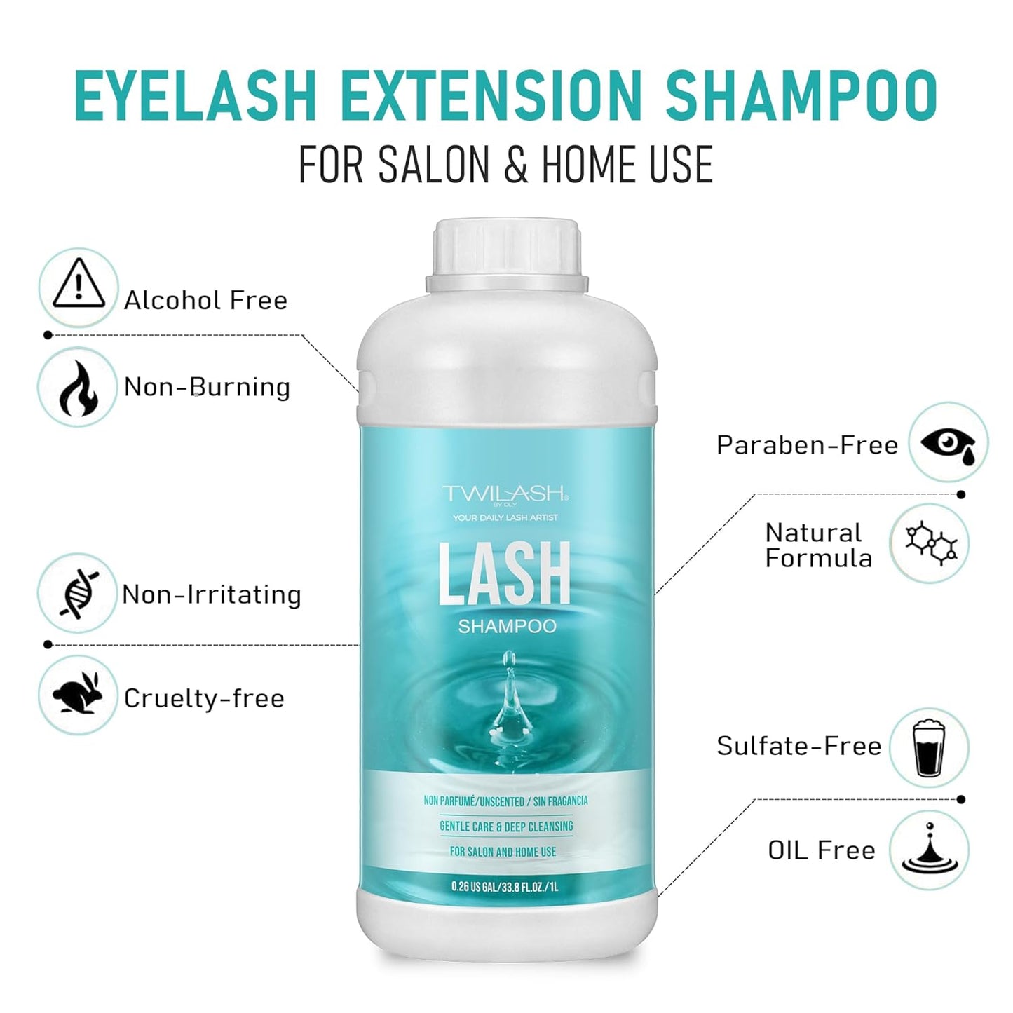 Lash Shampoo Bulk, Eyelash Cleanser for Extensions 1 Liter, Safe Makeup Remover, Non-irritating or Burning Formula Eyelid Foaming Cleanser for Professional Salon and Home Use (Unscented-1L)-Velvo Beauty