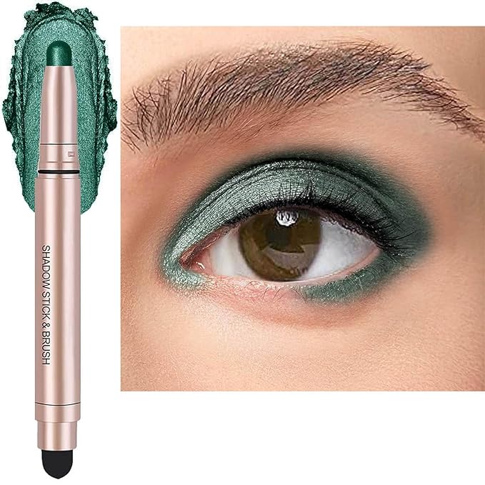Green Eyeshadow Stick, Shimmer Cream Single Eyeshadow Pencil High Pigmented Eye Shadow Brightener Stick, Hypoallergenic Waterproof Long Lasting Highlighter stick Create Multi-Dimensional Eyes Look 12#-Velvo Beauty