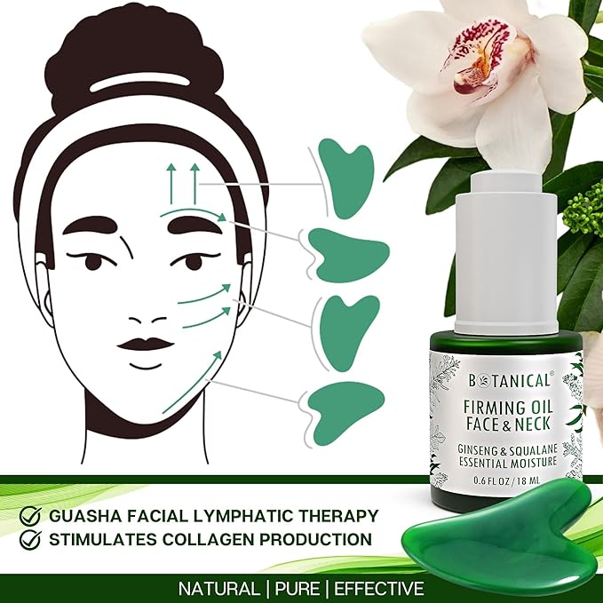 Botanical Face & Neck Firming Oil | Anti-Wrinkle Ginseng & Squalane Serum w/Gua Sha Lift Scraper | Organic, Pure, Natural Skincare (0.6 fl oz | 18 ml)-Velvo Beauty