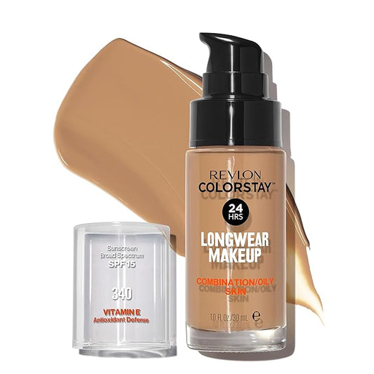 Revlon Liquid Foundation, ColorStay Face Makeup for Combination & Oily Skin, SPF 15, Medium-Full Coverage with Matte Finish, Early Tan (340), 1.0 oz-Velvo Beauty
