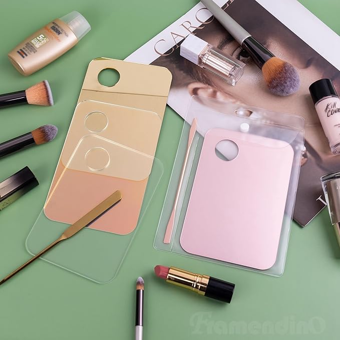 Framendino, 4 Pack Acrylic Cosmetic Makeup Palette Tray with 4 Pack Foundation Spatula Makeup Mixing Palette for Foundation Lipsticks Nail Art Beauty Salon-Velvo Beauty