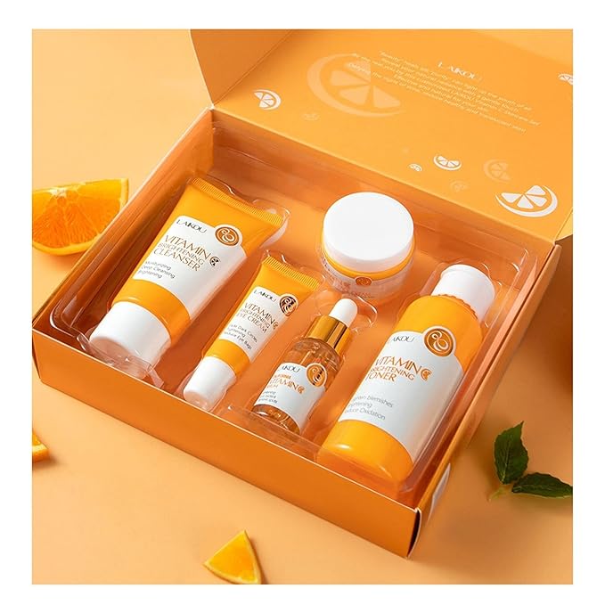 Vitamin C 5-Piece Skincare Set with Cleanser, Toner, Serum, Eye Cream and Face Cream for Skin Brightening skin care set skincare gift set skin care set for Unisex Adult-Velvo Beauty