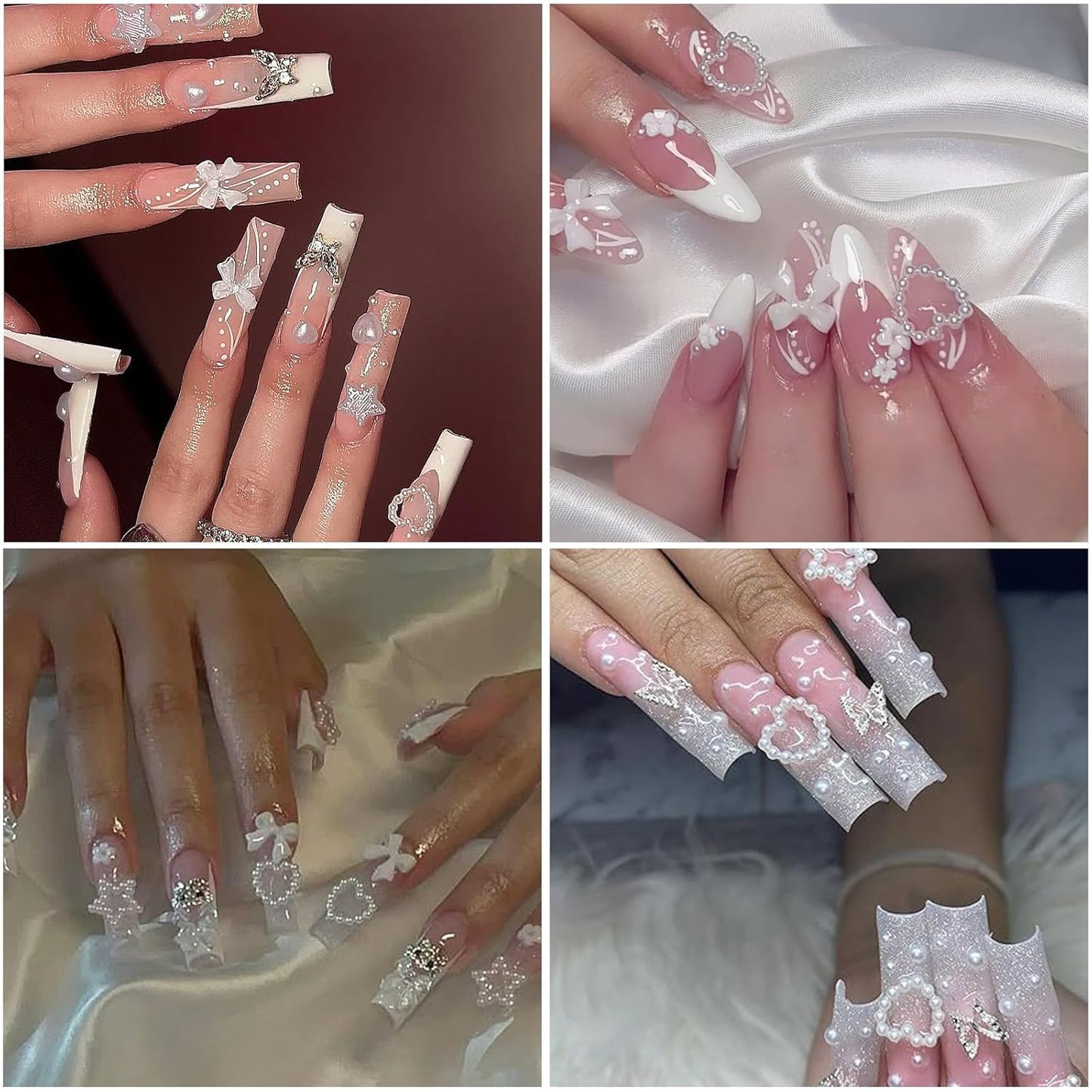 Nail Art Pearls with Glue Gel Flatback Pearls White Bow Nail Charms Heart Butterfly Nails Gems Pearls Accessories for Women Nails Design Decoration-Velvo Beauty