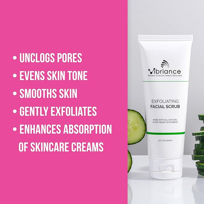 Vibriance Ultra-Gentle Face Scrub, 4 fl oz - Exfoliating Facial Wash Unclogs Pores - Sulfate and Paraben-Free Exfoliator For All Skin Types - Made with Natural Ingredients-Velvo Beauty