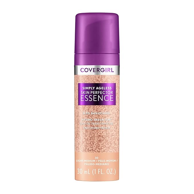 Covergirl Simply Ageless Skin Perfector Essence Foundation, 30 Light-Medium, Tinted Skin Perfector, Skincare Makeup Hybrid, Sheer Tint, Radiant Finish, Skin-Like Finish, Vegan Formula, 1.0oz-Velvo Beauty