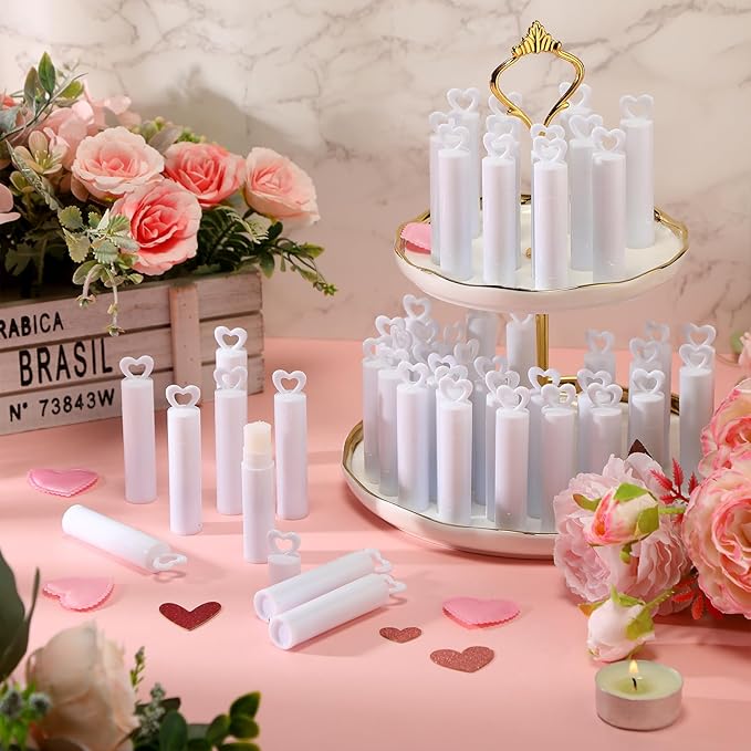 100 Pcs Lip Balm Bulk Heart Shape Lip Balm Jasmine Scented Beeswax Lip Balm Moisturizing Lip Balm Add Your Own Labels for Teacher Baby Shower Coworkers Friend Gift-Velvo Beauty