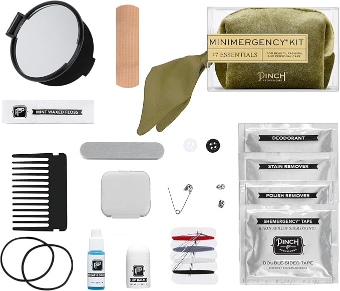 Pinch Provisions Velvet Minimergency Kit, for Her, Includes 17 Must-Have Emergency Essential Items, Compact, Multi-Functional Pouch, Gift for Parties and Birthdays-Velvo Beauty