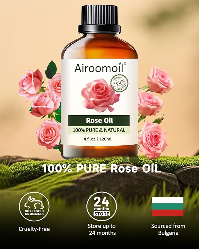Pure Rose Essential Oil, 100% Pure Natural Rose Essential Oil, Premium Grade Essential Oils for Diffusers for Home, Skin, Care Massage, Soap Making, Aromatherapy, 4 Fl Oz | 120ml-Velvo Beauty