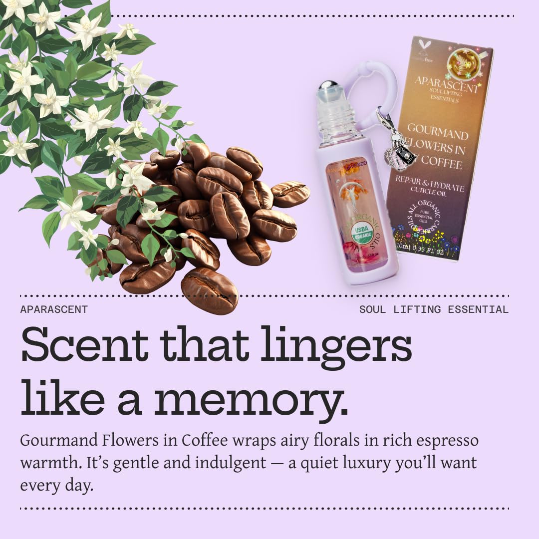 Gourmand Flowers in My Coffee Organic Nail Cuticle Oil Pen with Jojoba, Coconut MCT, and Rosehip for Nail Hydration, Growth & Strength, Travel Size Keychain(0.34 Fl Oz)-Velvo Beauty