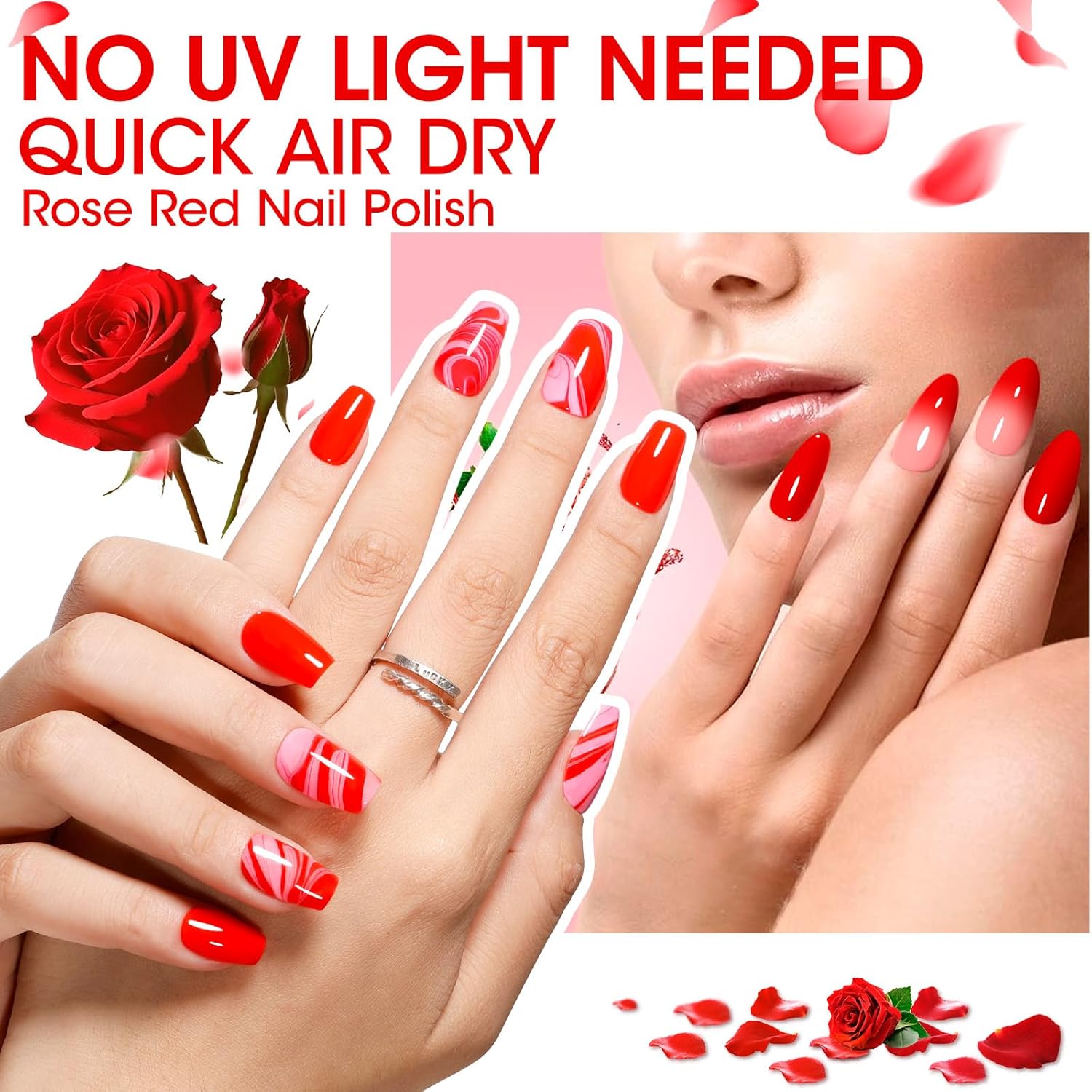 GELLEN Red Pink Nail Polish, Quick Air Dry Natural Traditional Regular Nail Polish Bright Red Hot Pink Set for Acrylic Natural Nails Home Salon, Non UV Gel, Chip Resistant, Hema Free, Non-toxic, 10ml-Velvo Beauty