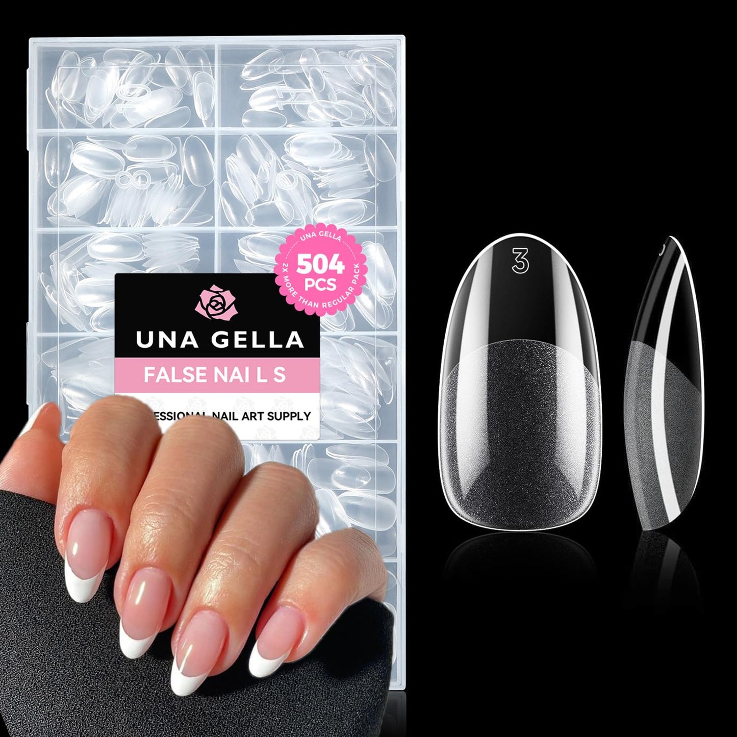 UNA GELLA Oval Fake Nails Pre-shape 504pcs Almond Gel Nail Tips Round Almond Press on Nails for Full Cover Acrylic Round Oval Full Nails False Nails 12 Sizes False Soft Gel Tips-Velvo Beauty