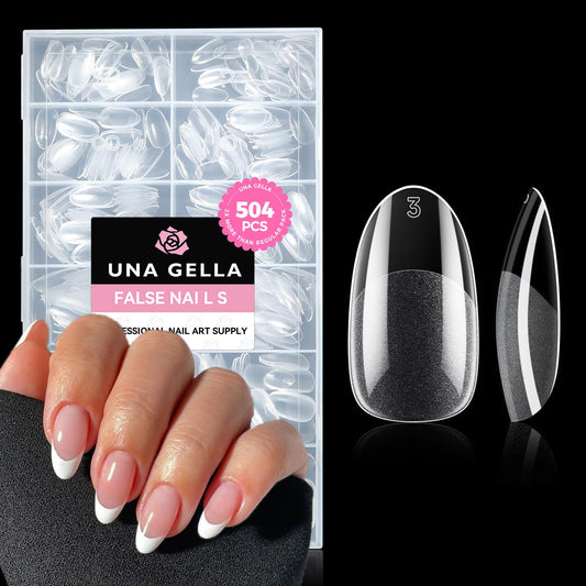 UNA GELLA Oval Fake Nails Pre-shape 504pcs Almond Gel Nail Tips Round Almond Press on Nails for Full Cover Acrylic Round Oval Full Nails False Nails 12 Sizes False Soft Gel Tips-Velvo Beauty