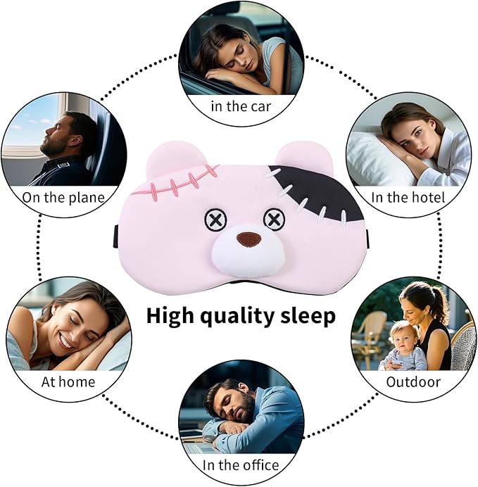 PERFECTSIGHT Sleep Eye Masks, Cute Plush Sleep Eye Cover Lightweight Adjustable Eyeshade Faux Fur Mask Cover for Women Men Kids Sleep Travel Nap, Pink Pudding Bear-Velvo Beauty