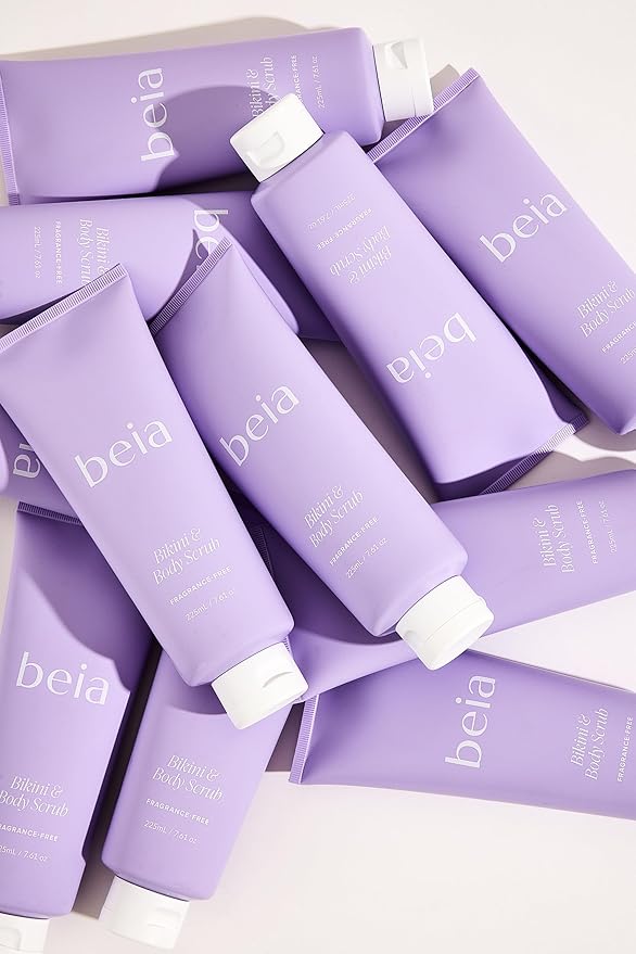 Beia Bikini & Body Scrub - Gentle Exfoliating Body Scrub with Glycolic Acid & Rice Extract - Fights Ingrown Hairs KP Bumps & Dry Skin - Hydrating & Soothing for Sensitive Skin 7.6 Oz-Velvo Beauty