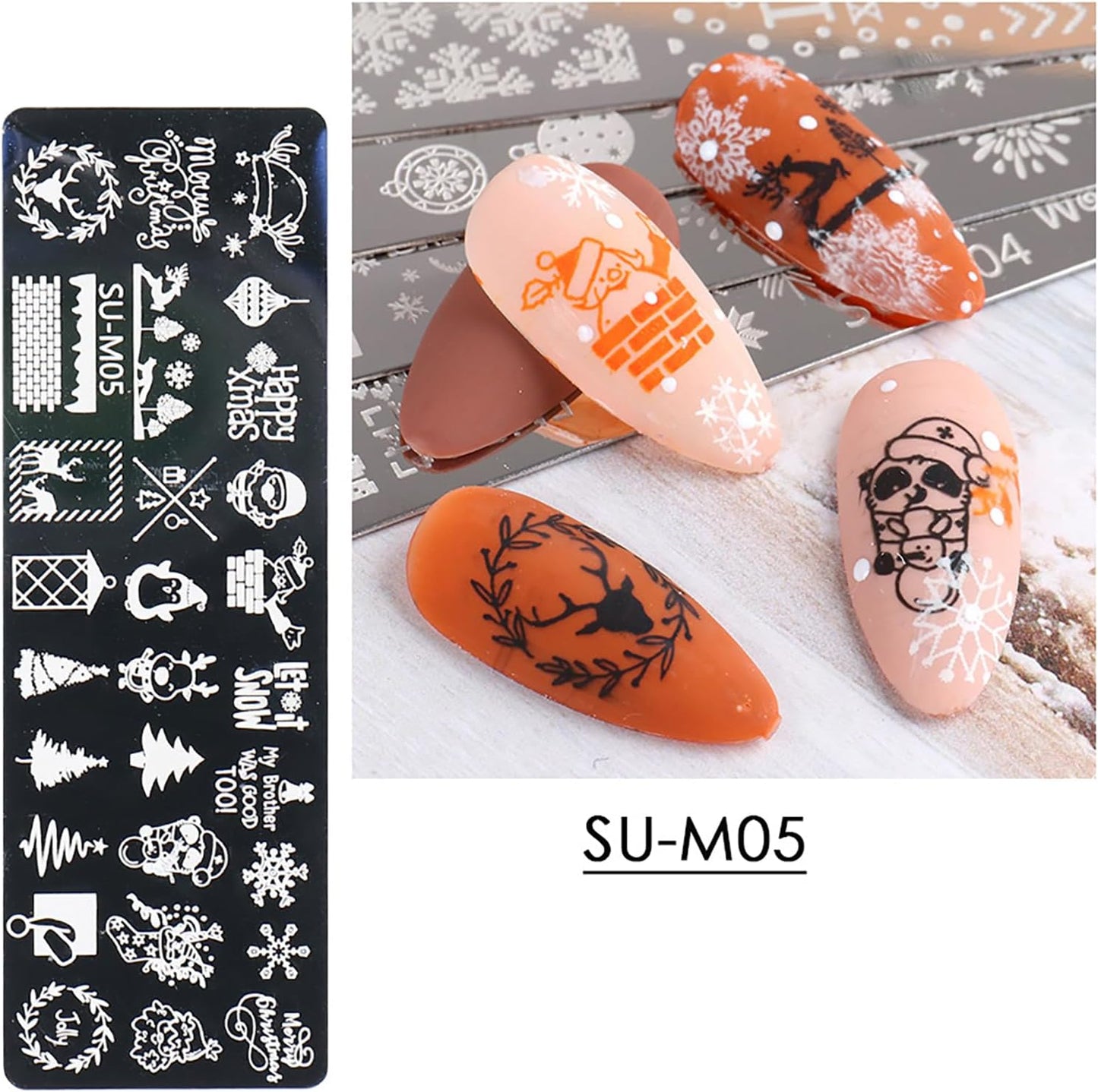 Christmas Nail Art Stamping Plate Kit,Snowflake Snowman Christmas Tree Elk Designs Nail Image Stamp Template Xmas DIY Stainless Steel Nail Image Polish Template Kit 6Pcs-Velvo Beauty