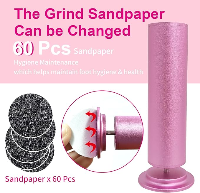Electric Foot Callus Remover, Adjustable Foot Speed, Professional Foot Repair Tool, Equipped with 60 Pieces of Sandpaper, Suitable for Men and Women with Dead Skin calluses, Dry and Cracked, Pink-Velvo Beauty