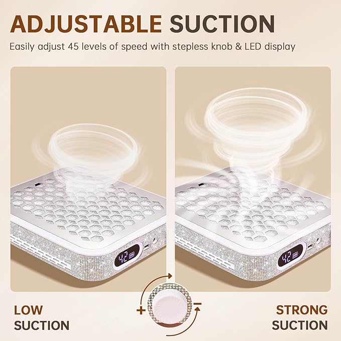 Nail Dust Collector, Rechargeable Dust Collector Nail Tech, Powerful Vacuum Fan Vent Dust Collector Extractor Dust Suction Machine for Acrylic Nails Polishing, Nail Salon&Home, White-Velvo Beauty