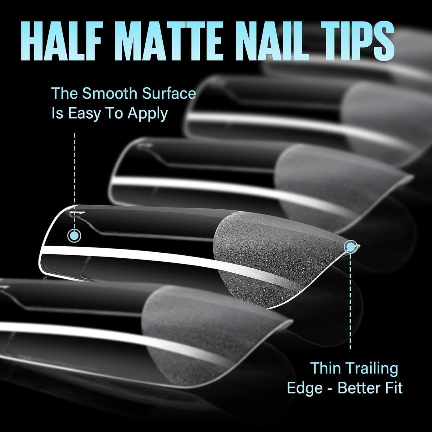 TOMICCA Medium Square Nail Tips Gel Tips Half Matte Acrylic Fake Nails 240Pcs Full Cover False Nails 12 Sizes for Nail Extension Home DIY Salon-Velvo Beauty