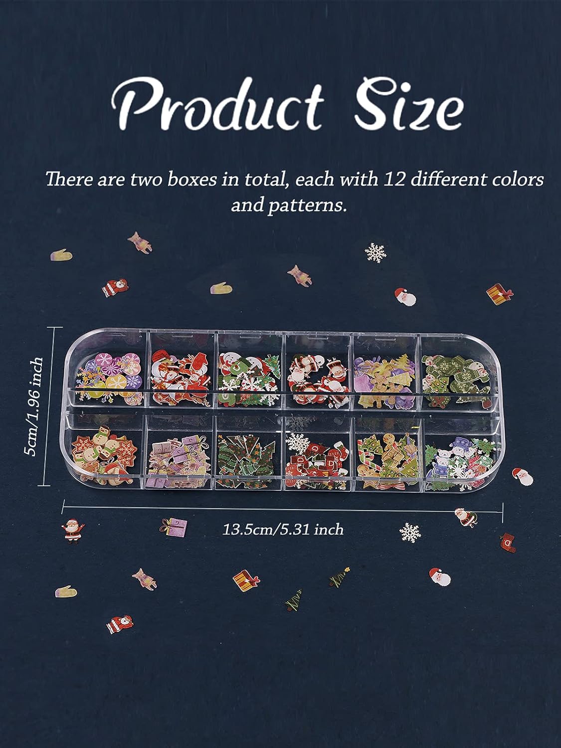 Kalolary 2 Boxes Christmas Nail Art Sequins Sticker, 3D Santa Claus Snowflake Elk Decals for Acrylic Nails, Christmas Tree Wood Pulp Glitter Flakes for Winter Nail Art Decorations-Velvo Beauty