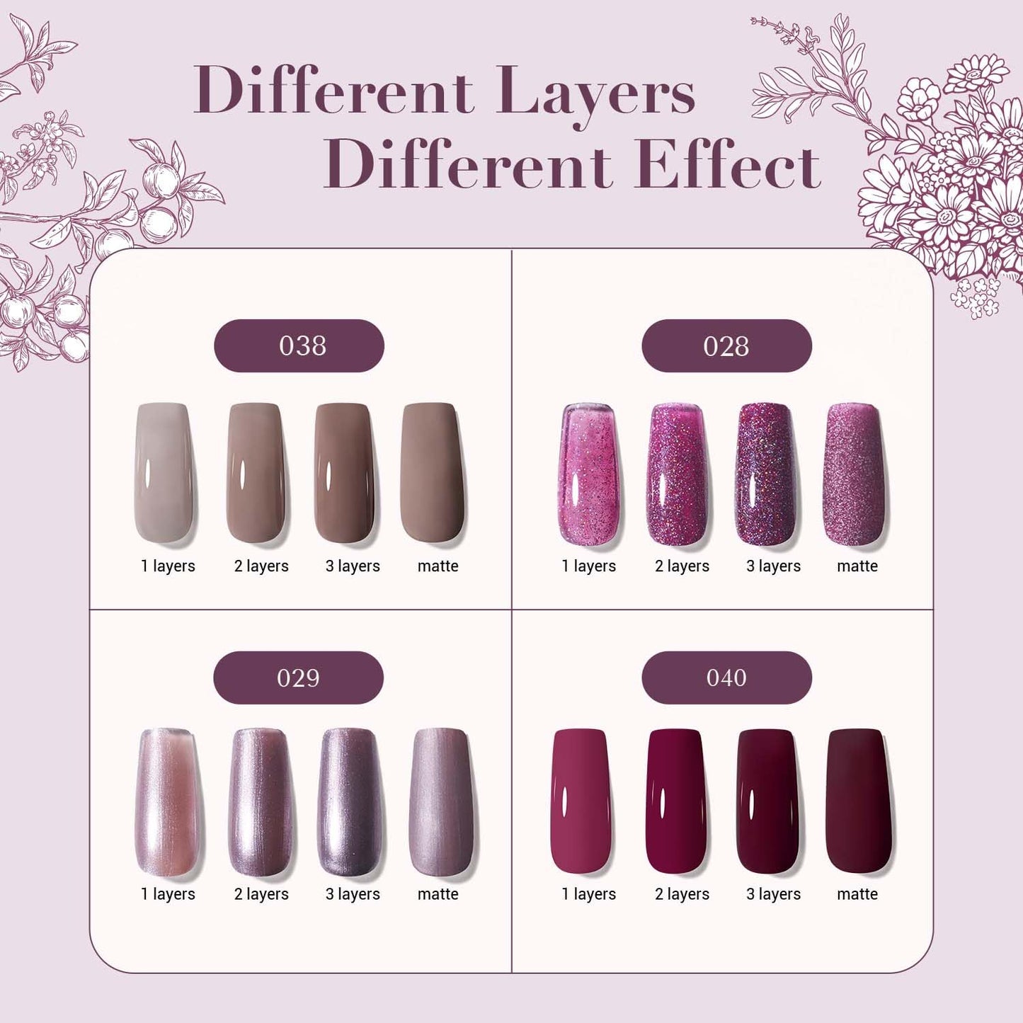 AZUREBEAUTY Nail Polish Set, 4 Colors Brown Purple Glitter Quick Dry Natural Nail Lacquer Strengthening Treatment Kit with Top Coat DIY Salon at Home-Velvo Beauty