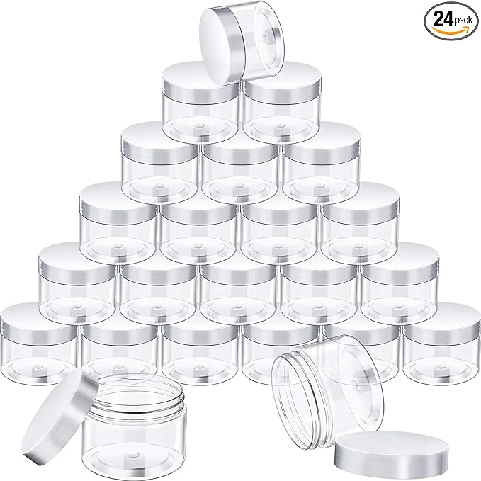 SATINIOR 24 Pieces Empty Clear Plastic Jars with Lids Round Storage Containers Wide Mouth for Beauty Product Cosmetic Cream Lotion Liquid Butter Craft and Food(Clear Lid,10 oz)-Velvo Beauty