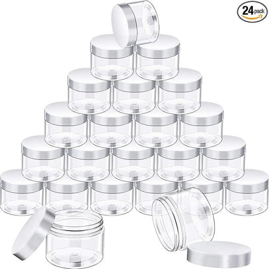 SATINIOR 24 Pieces Empty Clear Plastic Jars with Lids Round Storage Containers Wide Mouth for Beauty Product Cosmetic Cream Lotion Liquid Butter Craft and Food(Clear Lid,10 oz)-Velvo Beauty