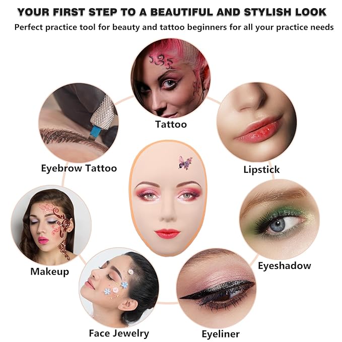 Makeup Practice Face Kit - Includes 6PCS Practice Fake Face & 5D Face Model Stand and Eye Makeup Assistance Tools, Ideal for Daily Makeup Training and Workshops-Velvo Beauty