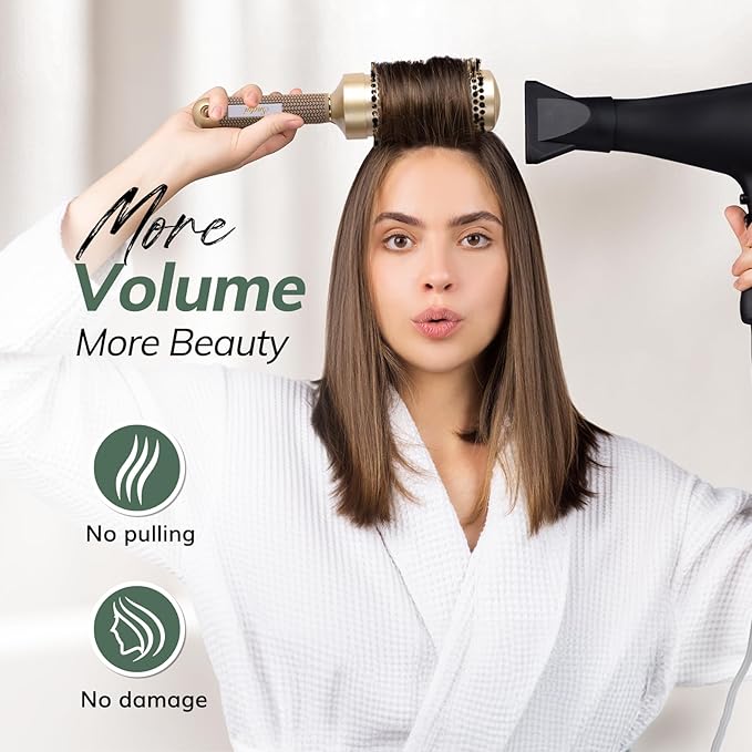 Round Brush for Blow Drying, Nano Thermal Ceramic & Ionic Tech Hair Brush with Boar Bristles, Professional Barrel Brush for Styling,Curling and Straightening by Sndyi (3.3 Inch, 2.1 Inch)-Velvo Beauty