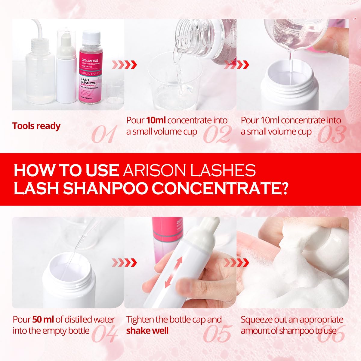 ARISON LASHES Lash Shampoo Concentrate for Lash Extensions 100ML Eyelash Cleanser Concentrate Oil-Free Eyelash Extension Shampoo with Salon Home Care(Strawberry)-Velvo Beauty