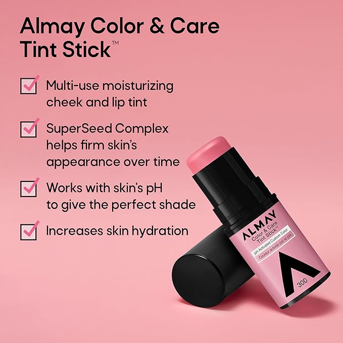 Almay Lip and Cheek Tint, Color & Care Tint Stick, Multi-Use Moisturizing Blush and Lip Color, Dewy Finish, 300 Rose Flush, 0.25 oz-Velvo Beauty