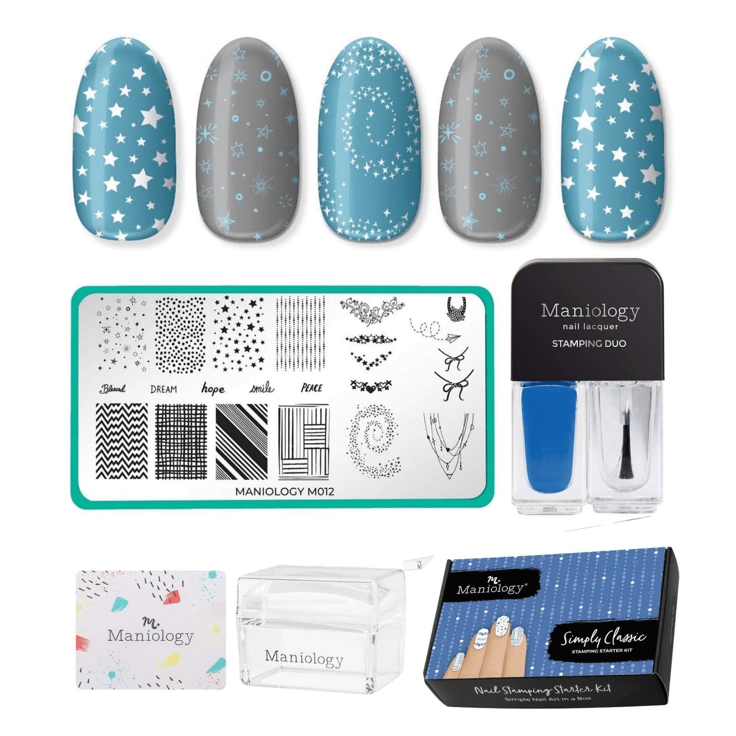 Maniology Simply Classic Nail Stamping Starter Kit | Timeless Nail Art, Elegant Patterns DIY Manicure – Includes Stamping Plate, Polish, Top Coat, Stamper & Scraper Card-Velvo Beauty