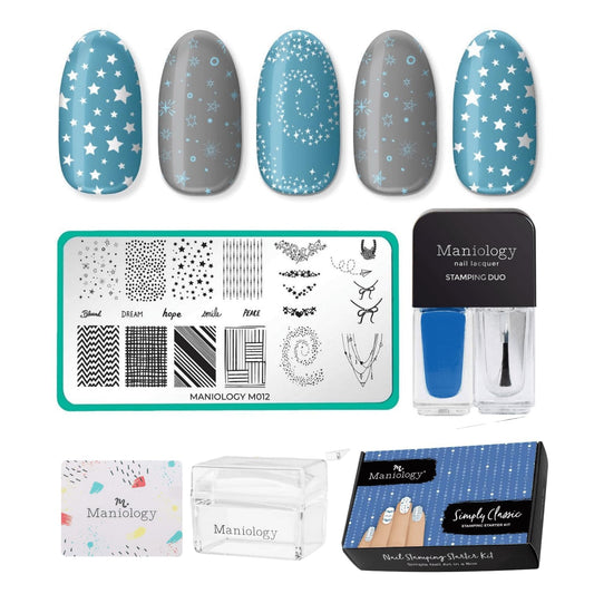 Maniology Simply Classic Nail Stamping Starter Kit | Timeless Nail Art, Elegant Patterns DIY Manicure – Includes Stamping Plate, Polish, Top Coat, Stamper & Scraper Card-Velvo Beauty
