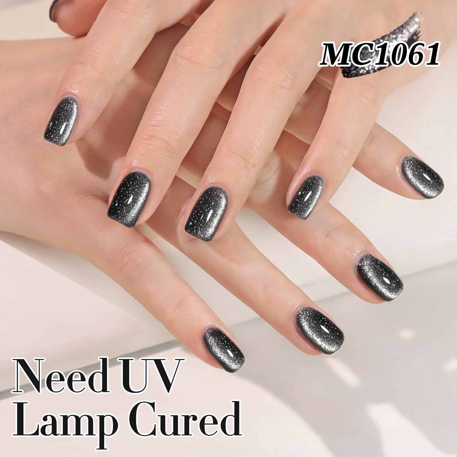 Double Rhythm Jelly Glass Cat Eye Gel Polish with Magnet 15ML Holographic Glitter Shimmer Translucent Sheer Color Magnetic Nail Polish Salon DIY at Home (Black Glitter-MC1061)-Velvo Beauty
