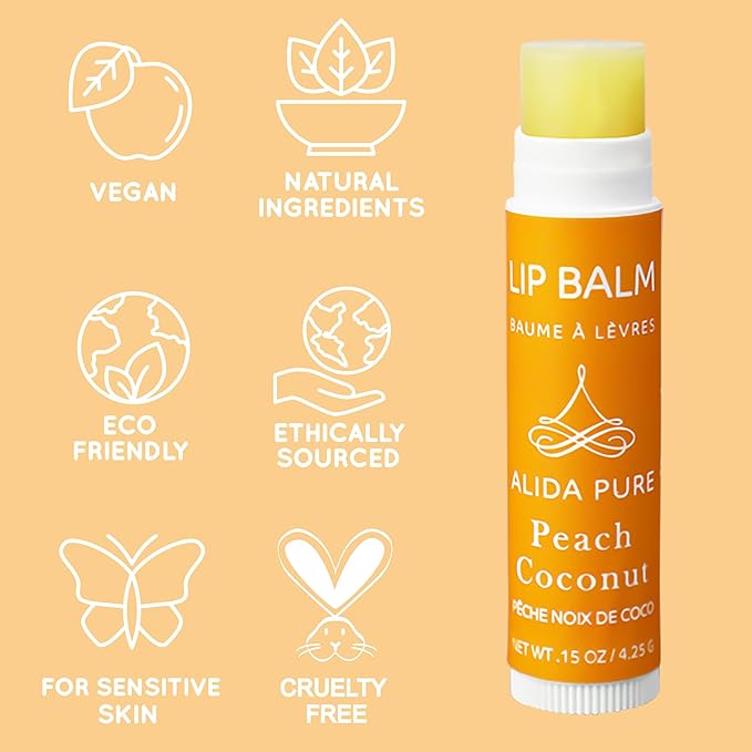 Peach Coconut Lip Balm Collection, Vegan Lip Balm Set, Lip Balm, Beeswax Free, with Avocado Oil, Organic Jojoba Oil, and Vitamin E, Natural Moisturizer for Dry, Chapped Lips, 3 Tube Set-Velvo Beauty