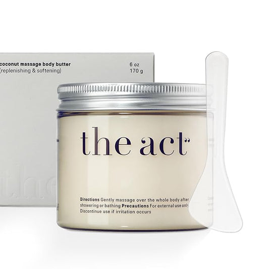 THE ACT Solid Coconut Body Butter – Organic Vegan Moisturizer with Shea & Almond Oils – Melts in Hands – Massage Balm for Dry Skin – Natural Skincare for Women & Men – 6 oz with Spatula-Velvo Beauty