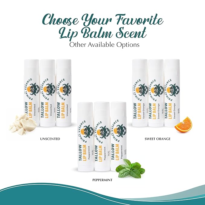 Moisturizing Tallow Lip Balm – Grass-Fed Beef Tallow with Organic Coconut Oil, Beeswax, and Vitamin E – Lip Balm Set – Variety Pack – Travel Essential – 3-Pack-Velvo Beauty