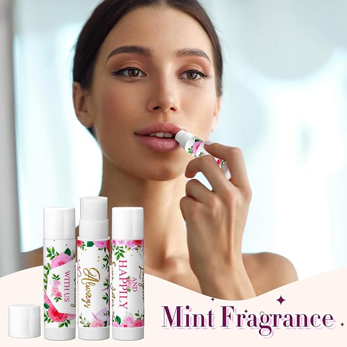 30 Pcs Wedding Lip Balms Bulk Wedding Bridal Shower Favors for Guests Wedding Souvenirs Moisturizing Floral Lip Balm Thank You Gifts for Bachelorette Party Bridesmaid Baby Shower, Pink Flower-Velvo Beauty